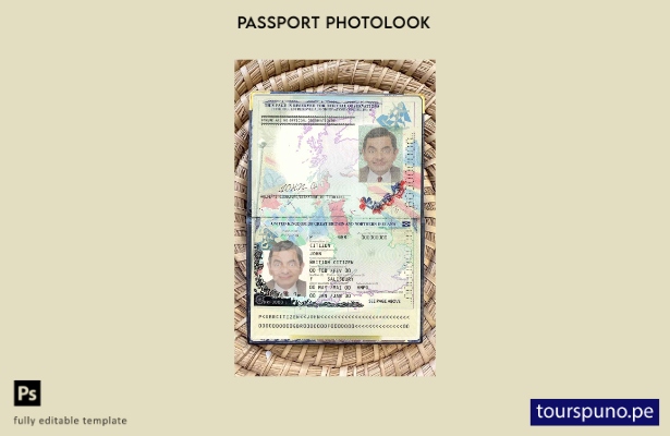 listo para imprimir plantilla de aspecto fotográfico del pasaporte del Reino U 1